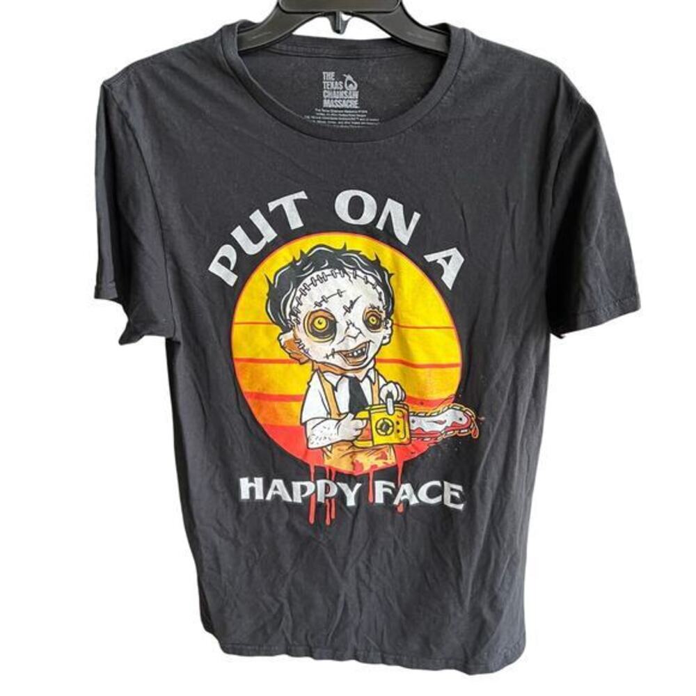 Texas Chainsaw Massacre Put on a Happy Face grunge thrashed Tee sz M